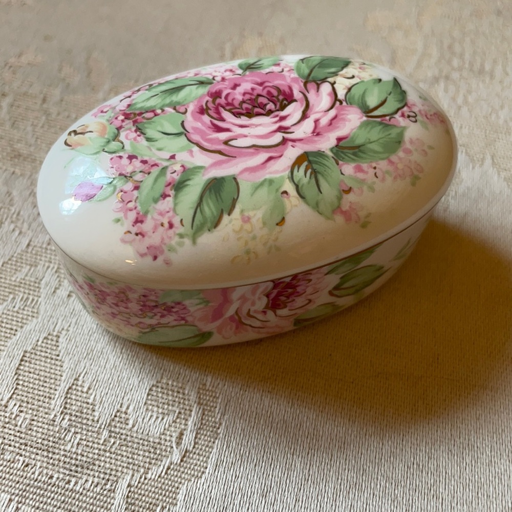 Vintage Otagiri English Rose porcelain trinket dish with gold gilt